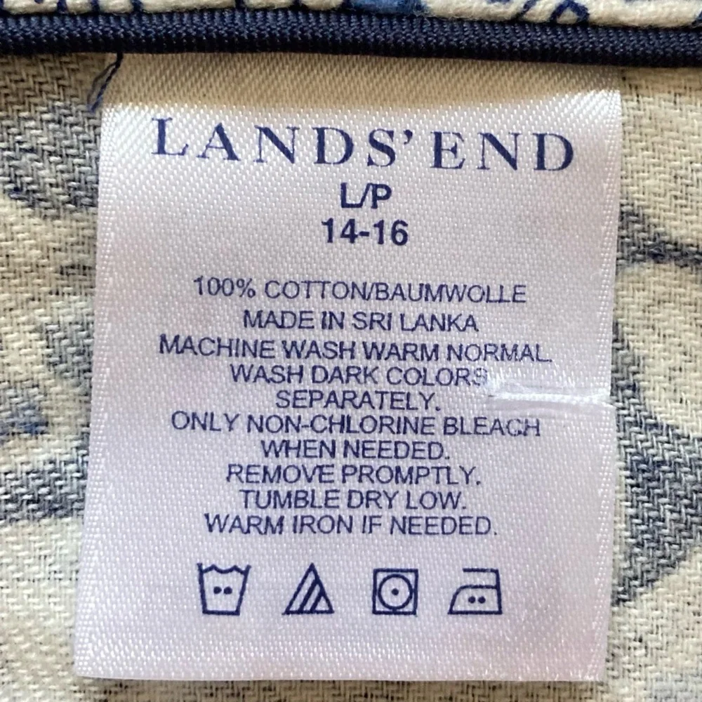 Lands' End Navy and White Paisley Print Flannel Pajama Top with Pockets